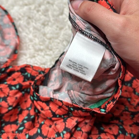 Anthropologie Coral Floral Capris Flowy Ruffle Wide Leg Zipper Side ZZ28 - Picture 12 of 12
